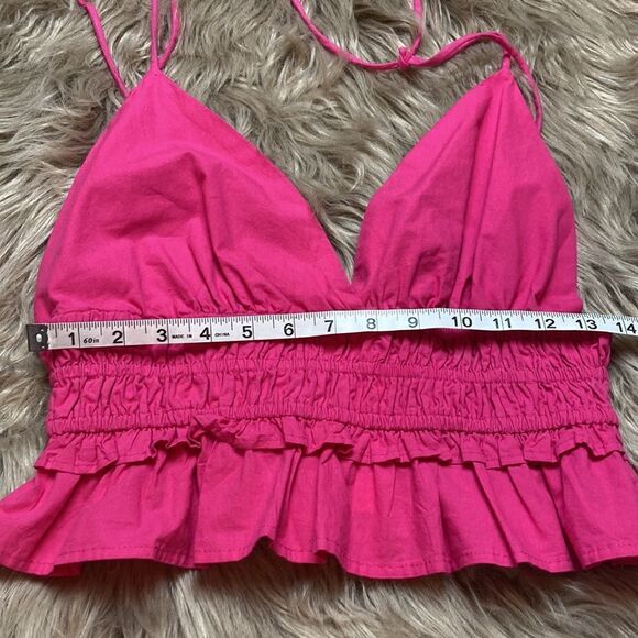 Sim & Sam V-neck Plunge Shoulder Tie Ruffle Crop Cotton Cami Babydoll Tank - Picture 4 of 8